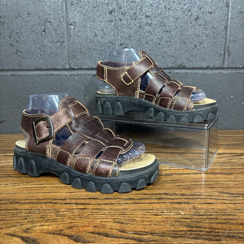 Vintage Y2K MIA Brown Leather Fisherman Platform Sandals Brazil Women’s 6.5